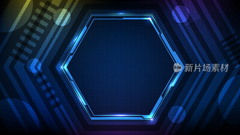 抽象背景蓝色发光六角星技术科幻框架hud ui